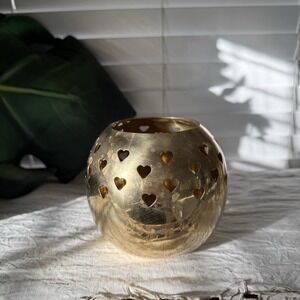 Vintage Heart‎ Pierced Solid Brass Tea Light Candle Holder 4.5" Tall Votive